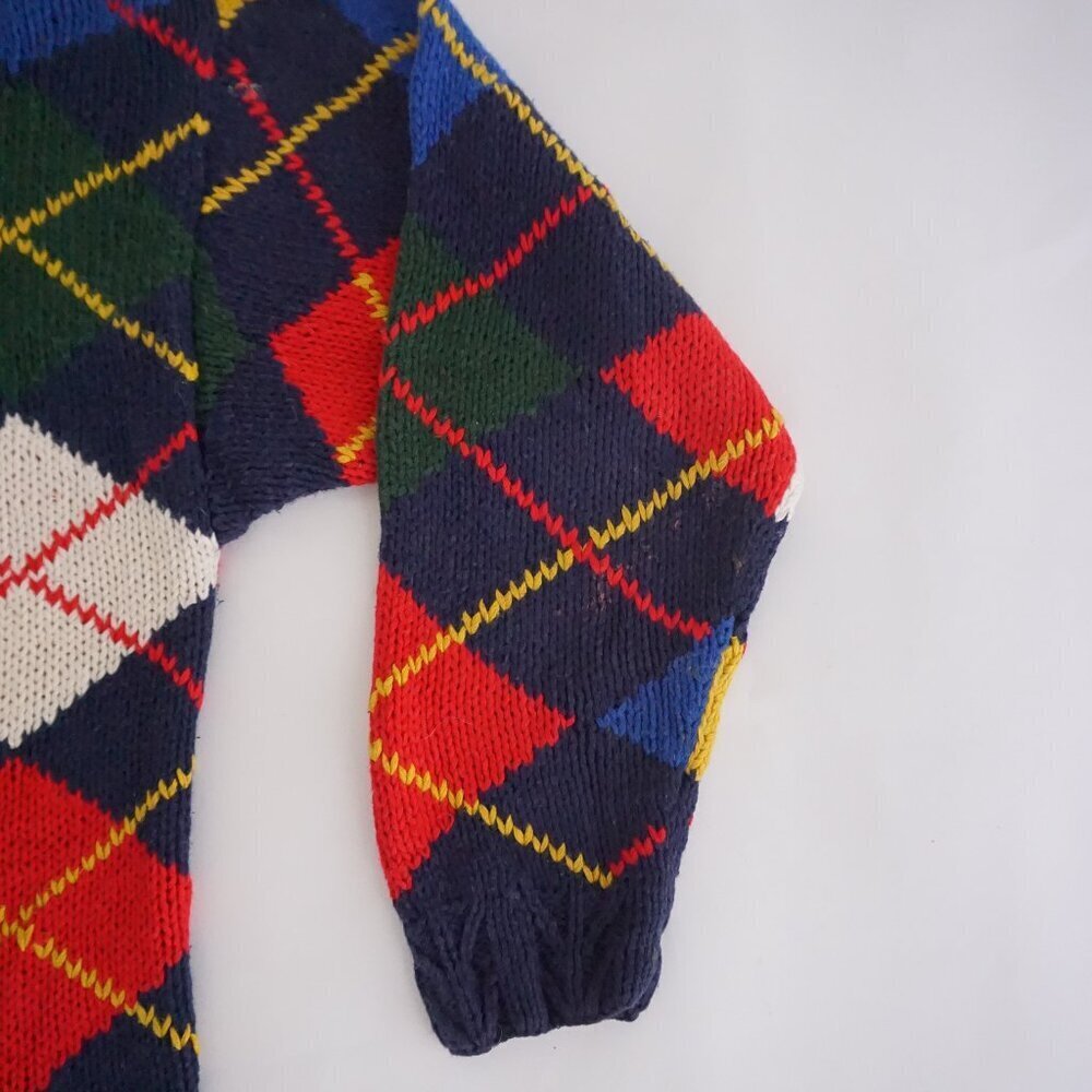 Field Gear Navy Multicolor Argyle Knit Preppy Cotton Blend Collegiate Sweater M - Picture 4 of 11